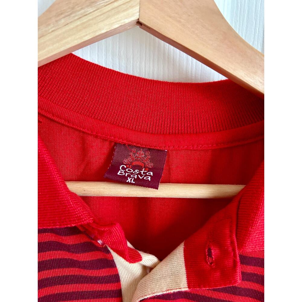 Vintage Men's Striped Polo Size XL | Red and Burgundy | Vintage Mens Clothing - Picture 3 of 4